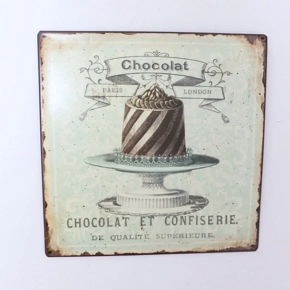 Set of 2 metal plaques Home Wall Decor French Dessert Retro Vintage Distressed - Picture 6 of 9